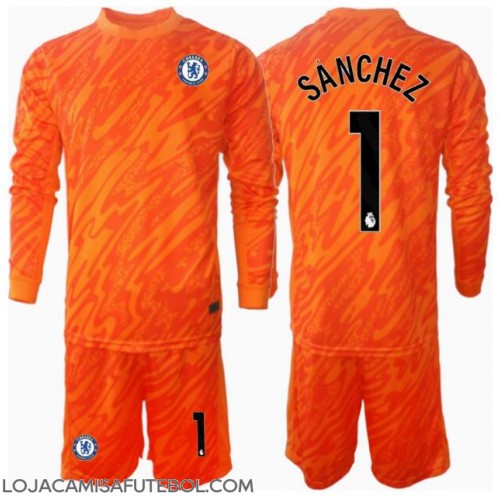 Camisa de Futebol Chelsea Robert Sanchez #1 Goleiro Equipamento Principal Infantil 2024-25 Manga Comprida (+ Calças curtas)